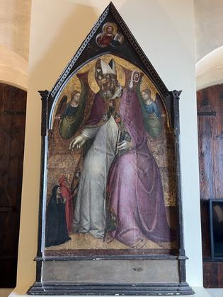 Lorenzo di Bicci (attr.), "Santo Vescovo in trono e donatori", secc. XIV-XV slide