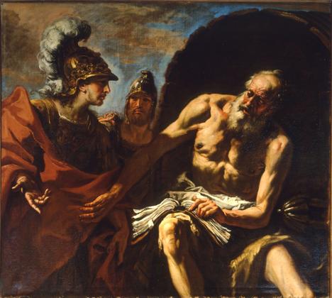 Due dipinti - Sebastiano Ricci, "Diogene e Alessandro Magno", "Muzio Scevola", sec XVIII slide