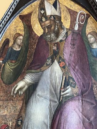 Lorenzo di Bicci (attr.), "Santo Vescovo in trono e donatori", secc. XIV-XV slide