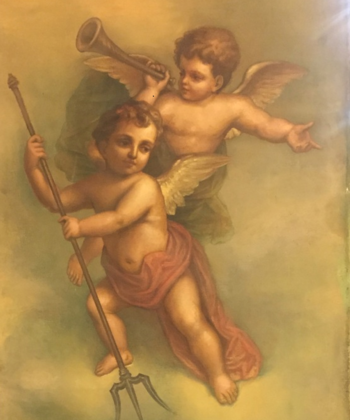 Coppia di dipinti: Putti alati con mostro marino -  Putti alati slide