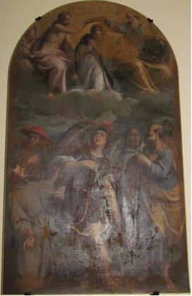 Dipinto olio su tela di Claudio Ridolfi 1630 ca:" Incoronazione della Vergine" slide