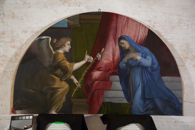 Immagini di Restauro del dipinto Visitazione e lunetta con l'Annunciazione di Lorenzo Lotto