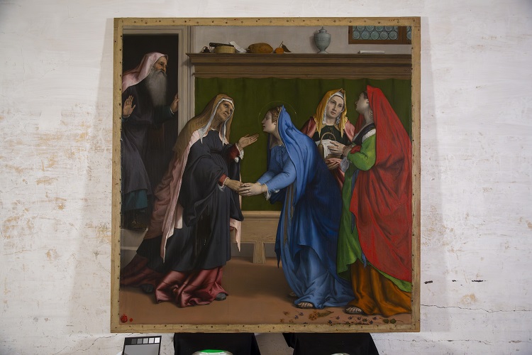 Immagini di Restauro del dipinto Visitazione e lunetta con l'Annunciazione di Lorenzo Lotto